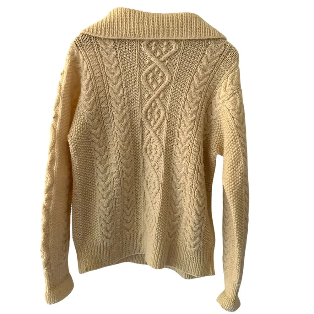 Handmade Cream Knitted Cable Knit Turtleneck Sweater‎ Size L (see measurements)